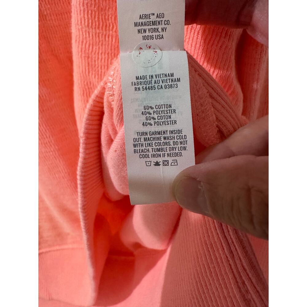 Aerie Happy Henley Oversized Everyday Polo Sweatshirt NWOT Bright Coral Pink, L - Picture 3 of 7